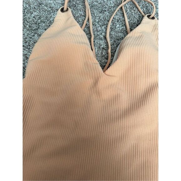 PacSun LA Hearts One Piece Women’s Swimsuit Peach Ribbed Strappy Low Cut Size M - Picture 5 of 7
